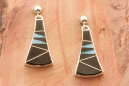 Calvin Begay Acoma Jet Sterling Silver Earrings